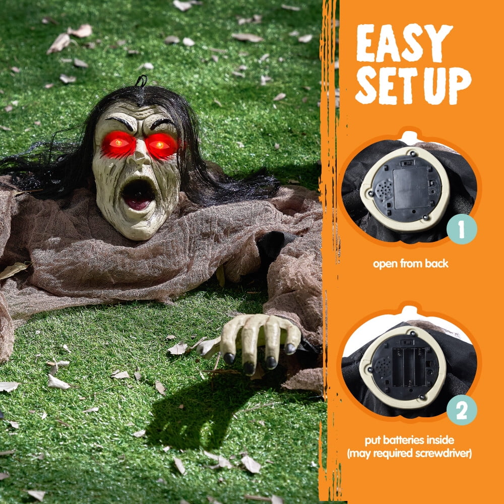 Joyfy Halloween Groundbreaker Halloween Decorations Zombie with Sound and Flashing Eyes,Outdoor Scary Halloween Yard Decorations,Haunted House Decorations