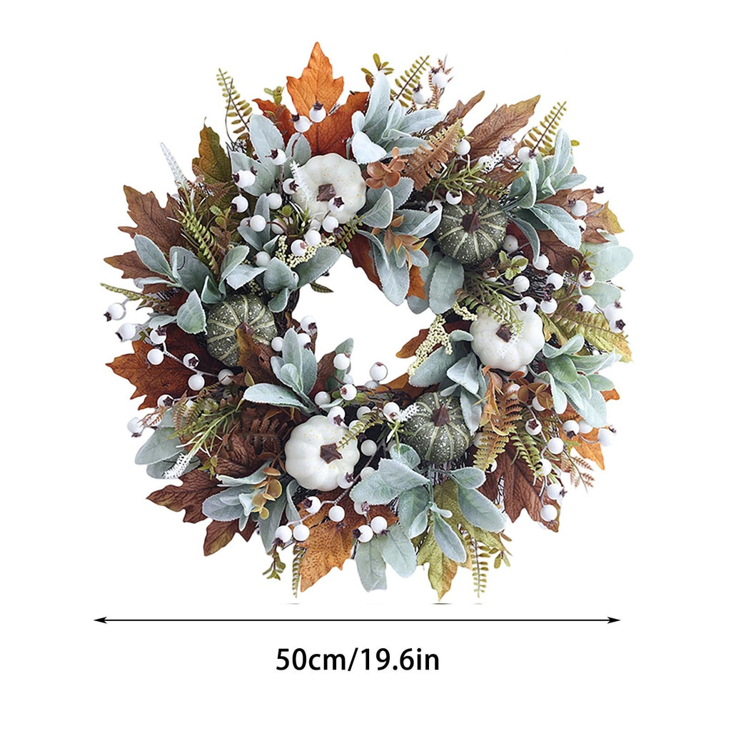 20 Inch Fall Wreath for Front Door with Pumpkin Maple Leaves and Berries Farmhouse Autumn Wreath for Outdoor Indoor Harvest Thanksgiving Halloween Home Decor