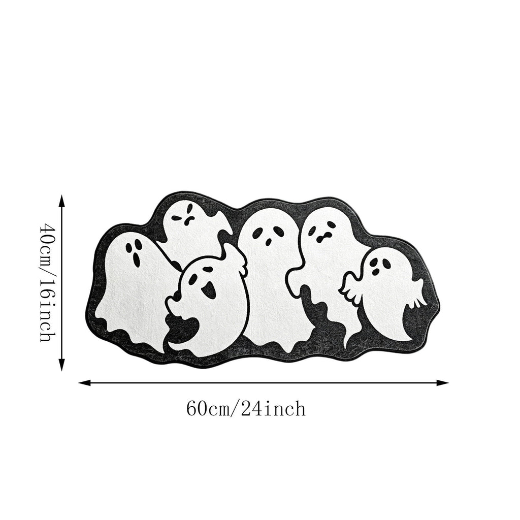Lypsnake Patchwork Ghost Shaped Doormat,Vintage Stitched Fluffy Fabric Ghost Mat, Halloween Floor Carpet for Front Door Entrance Shower Room Fireplace Farmhouse Layout