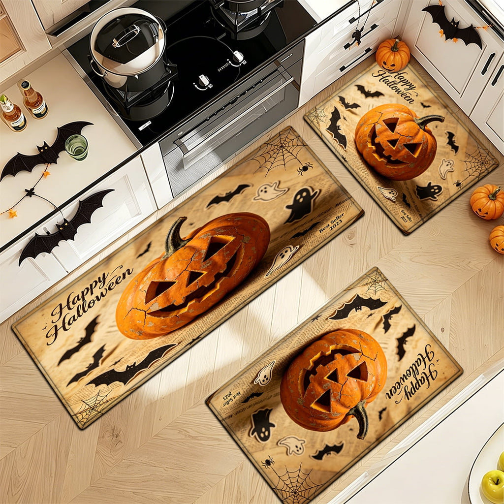 YIMEIS Halloween Pumpkin Lanterns Multi-purpose 1-Piece Flannel Mat and Kitchen Rugs,Soft Non-slip for Home Bedroom Bathroom