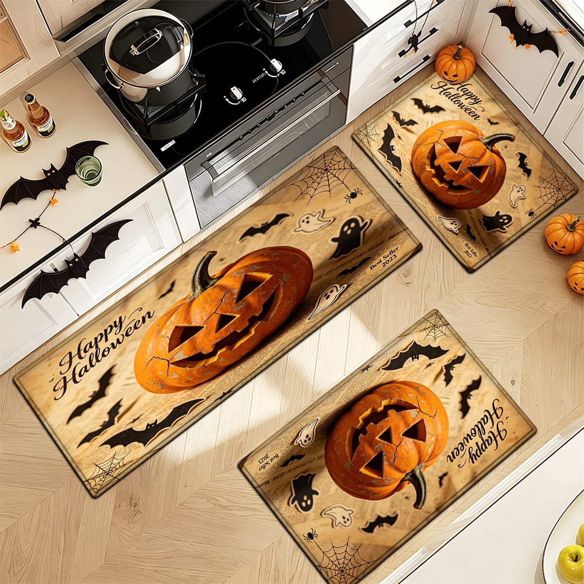 YIMEIS Halloween Pumpkin Lanterns Multi-purpose 1-Piece Flannel Mat and Kitchen Rugs,Soft Non-slip for Home Bedroom Bathroom