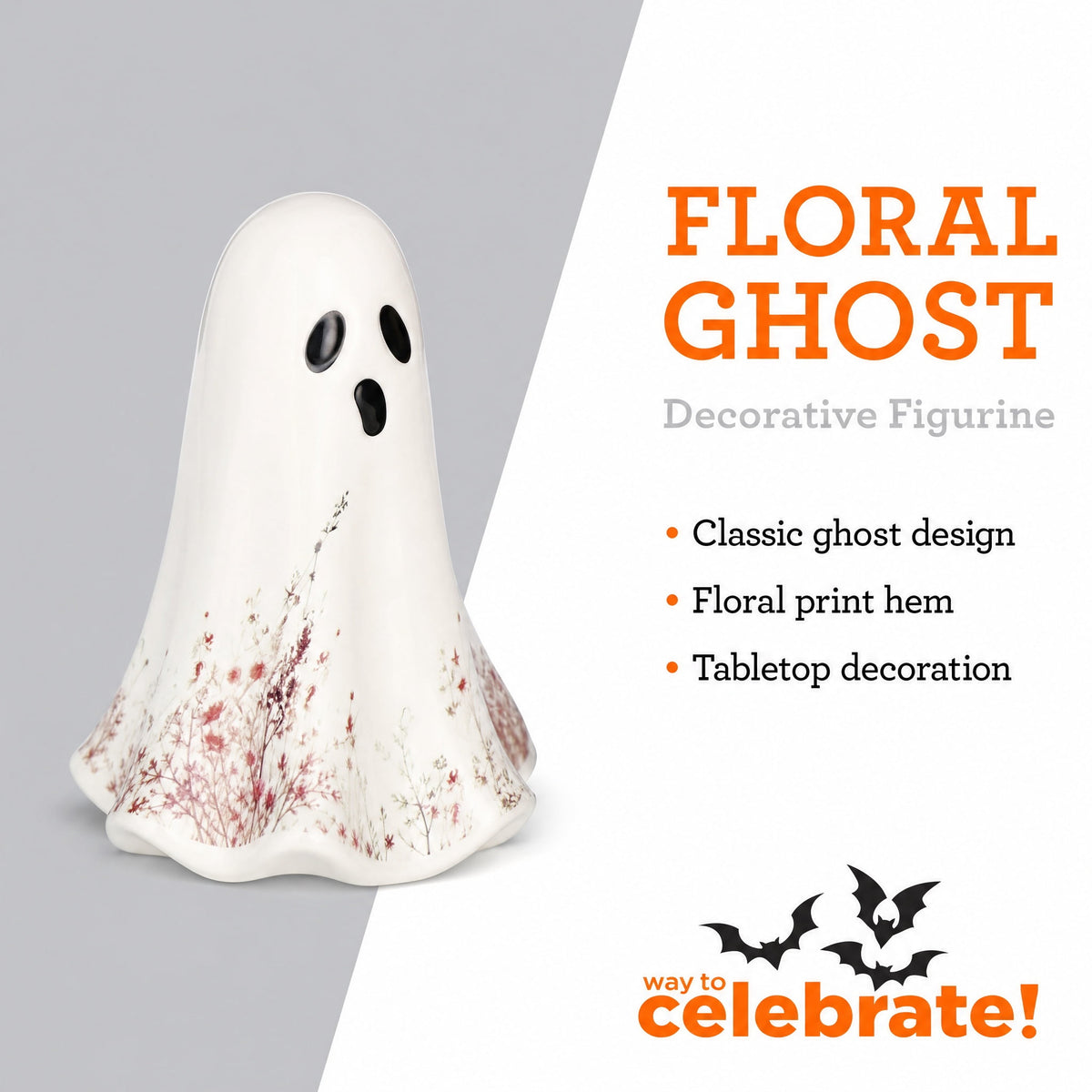 Ceramic Wildflower Ghost Decoration, White, 8.2", Halloween by Way To Celebrate