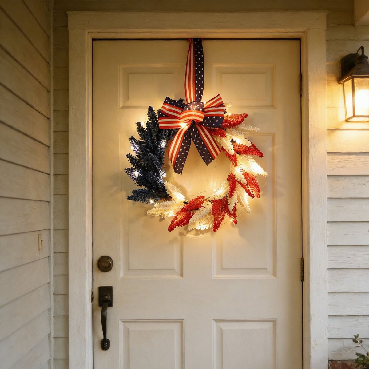 AZXY 20 Inch 4th of July Patriotic Wreath, Red White Blue Mesh Wreath with American Flag Star & Stripe Ribbons, Patriotic Americana Decor for Independence Day Memorial Day Front Door Indoor Outdoor
