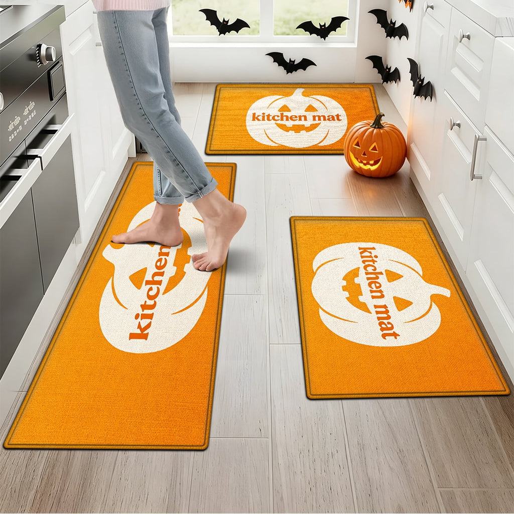 YIMEIS Halloween Orange Ghost Pumpkin Black Cat 1Pc Flannel Mat & Kitchen Rugs,Soft Non-slip,16''×24'' Inches,for Entryway Bathroom