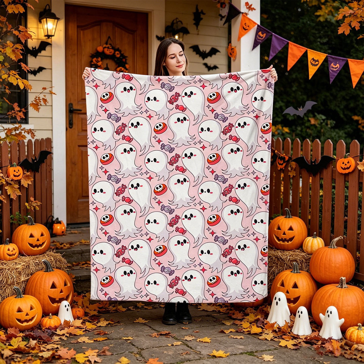 Halloween blanket,Halloween Print Throw Blanket Flannel Soft Cozy Decorative Nap Blanket with Ghost Pumpkin Skull for Office Bedroom Sofa Camping Travel(100x150cm/39x59 Inch),Black