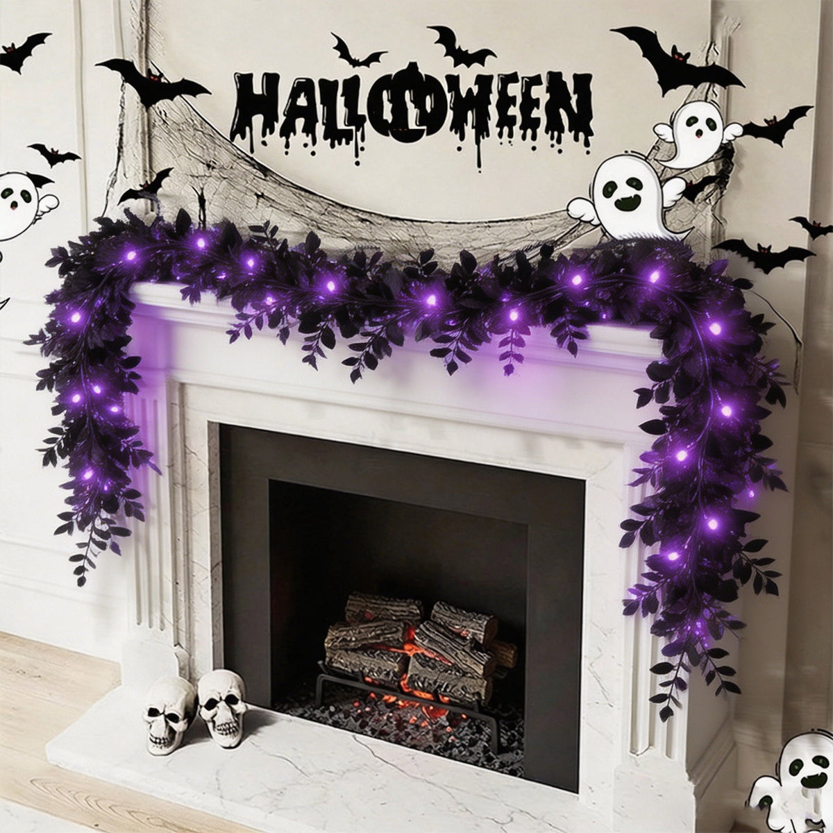 Chmadoxn 78.74" Halloween Thanksgiving Maple Leaf Garland with Mini Pumpkins & Berries, Artificial Fall Leaves Vine for Mantel Staircase Porch, Autumn Harvest Hanging Home Decor