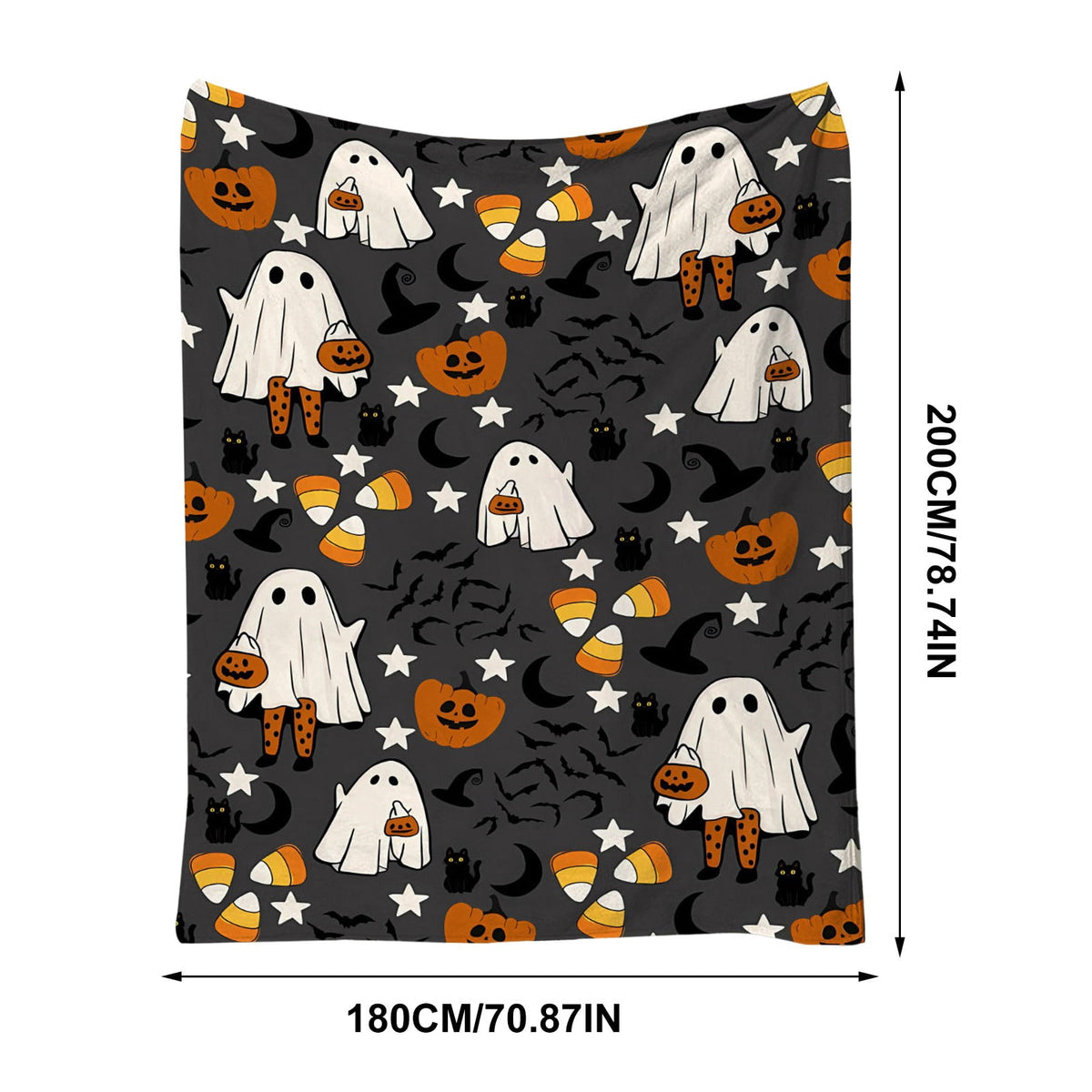Halloween blanket,Halloween Print Throw Blanket Flannel Soft Cozy Decorative Nap Blanket with Ghost Pumpkin Skull for Office Bedroom Sofa Camping Travel(100x150cm/39x59 Inch),Black