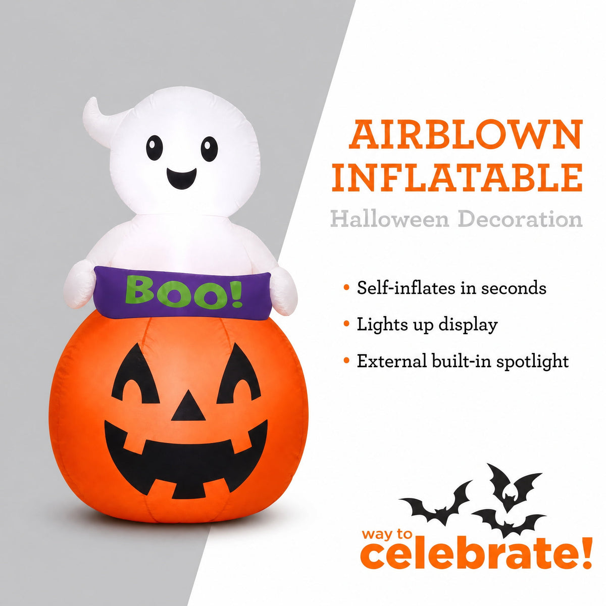 Baby Ghost in Jack-o'-Lantern with Banner Airblown Yard Inflatable, Multicolor, 3.5', Halloween by Way To Celebrate
