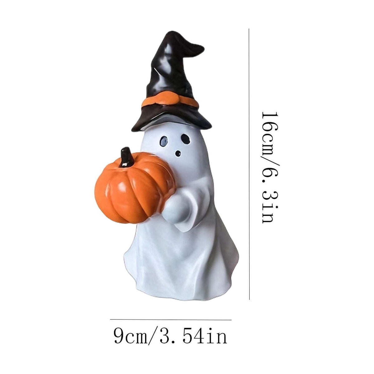 Halloween Ghost Figurine, Ghost Girl with Pink Bow & Hot Drink, Funny Ghost Statue Halloween Decor for Gift, Cute Spooky Tabletop Ornament for Home, Mantle, Desk & Party Decoration