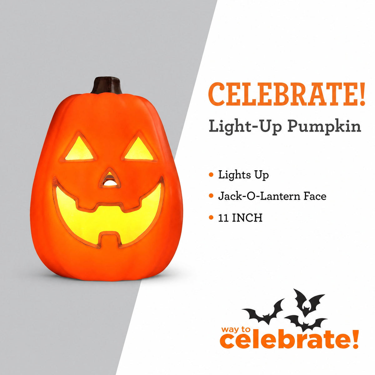 Light-Up Jack-o'-Lantern, Orange, 11", Halloween by Way To Celebrate