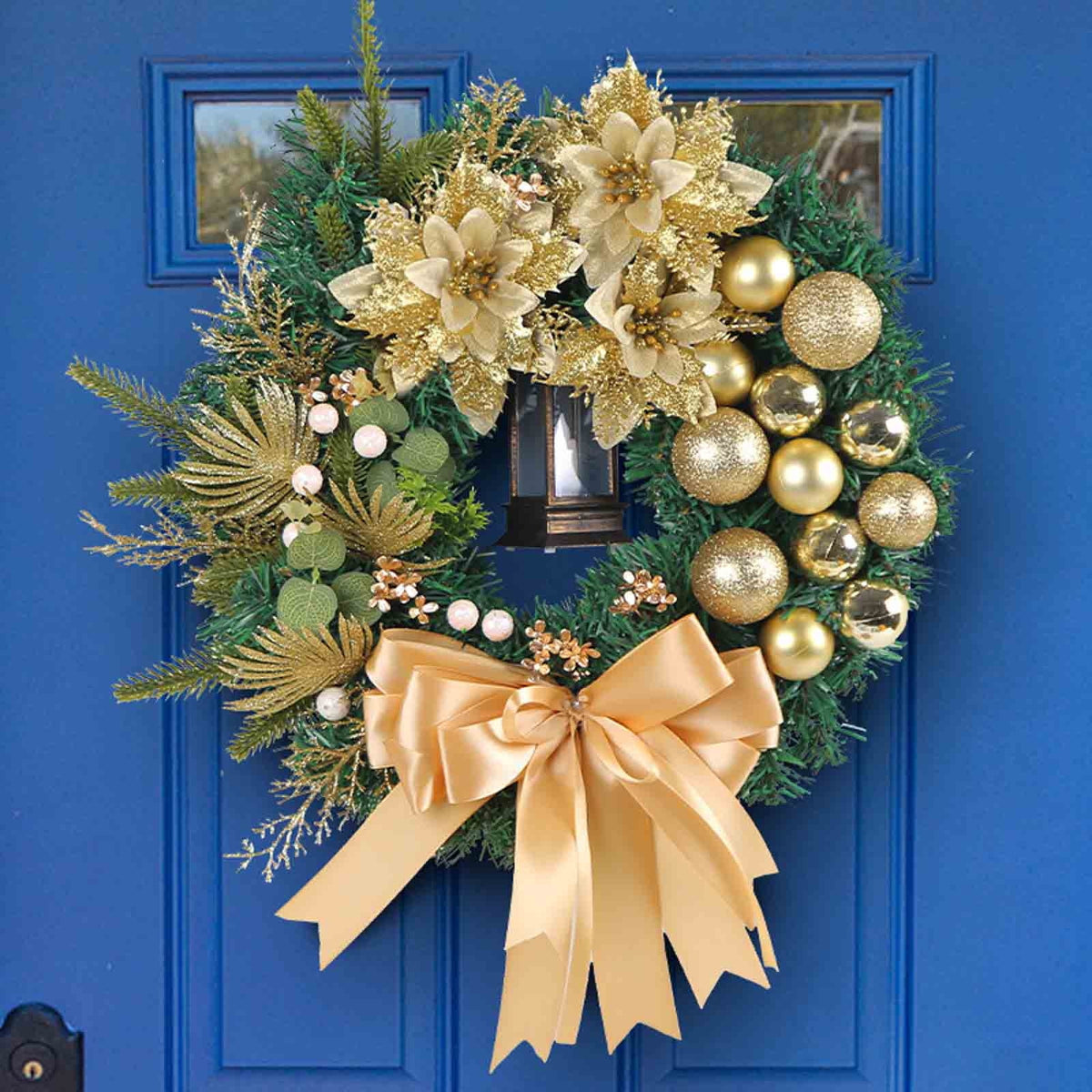ICQOVD Halloween Pumpkin Maple Leaf Wreath with Skeleton Ornament Orange Black Bow Front Door Hanging Fall Home Decoration 15.75*15.75*3.15IN