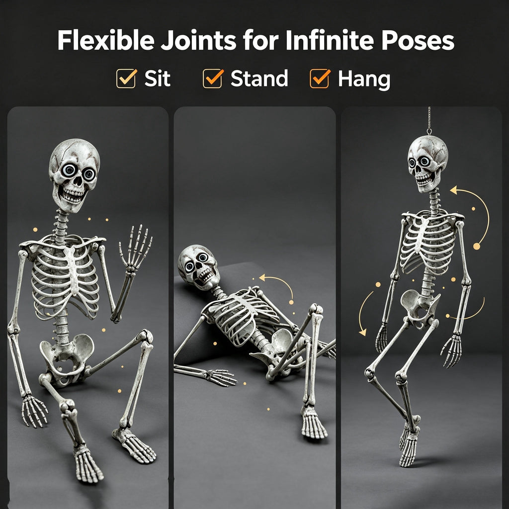 Diceymbol Life-Size Halloween Skeleton27.5Inch Tall Anatomical Model with Skull & Articulated Limbs, Durable Outdoor/Indoor Decoration for Spooky Displays