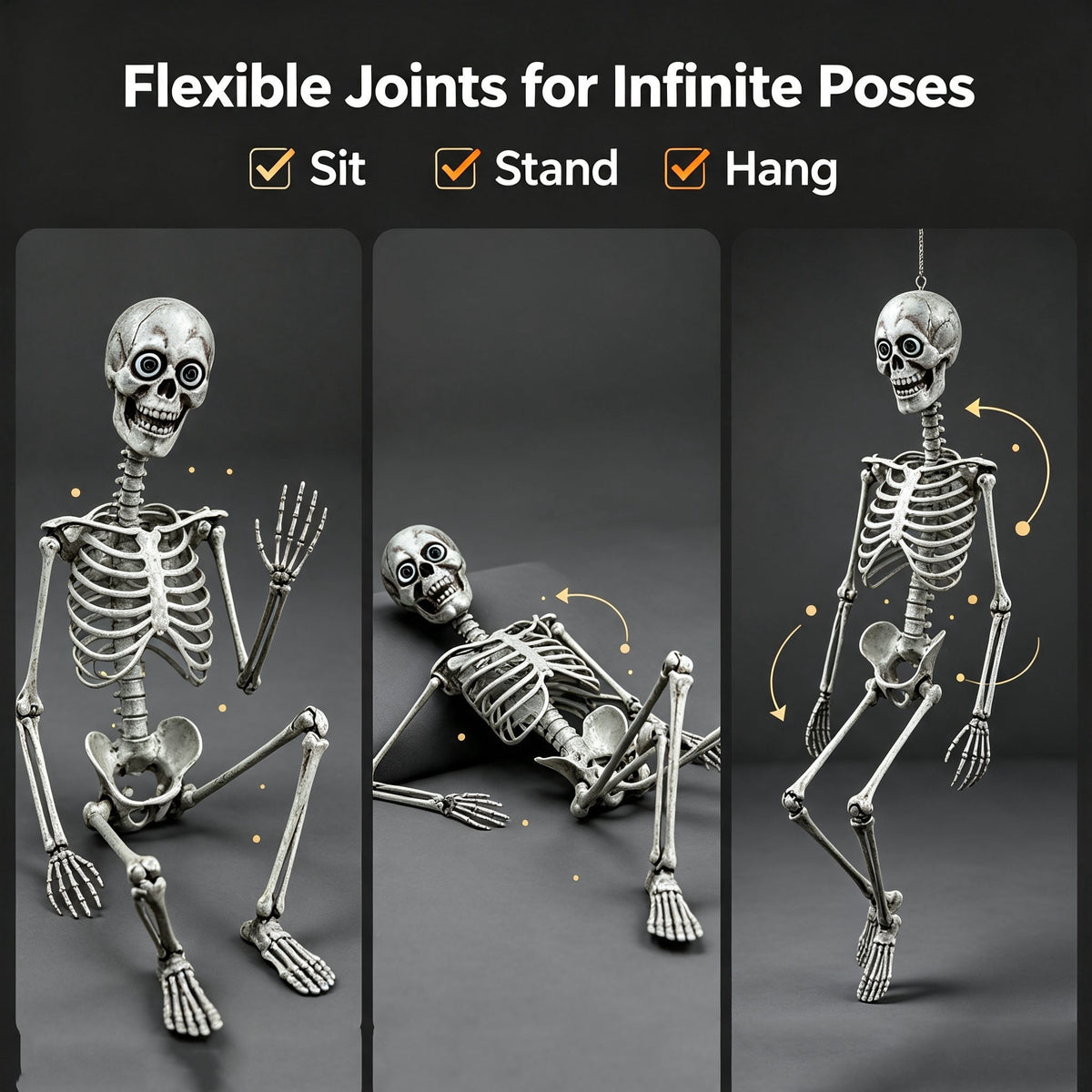 Diceymbol Life-Size Halloween Skeleton27.5Inch Tall Anatomical Model with Skull & Articulated Limbs, Durable Outdoor/Indoor Decoration for Spooky Displays