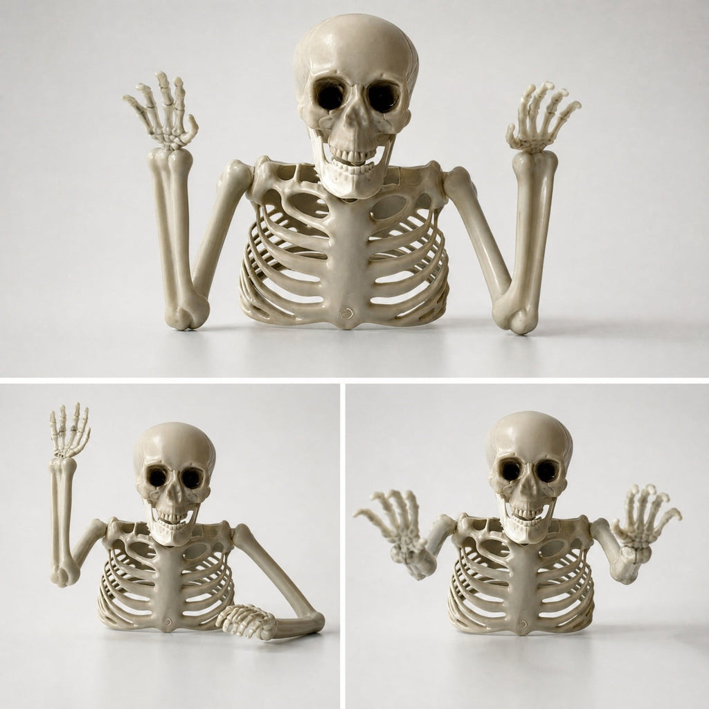 Realistic White Plastic Half Torso Skeleton Tabletop Prop, Detailed Human Half Skeleton Halloween Desktop Decor, Weatherproof Indoor Outdoor Reusable Spooky Party Ornament