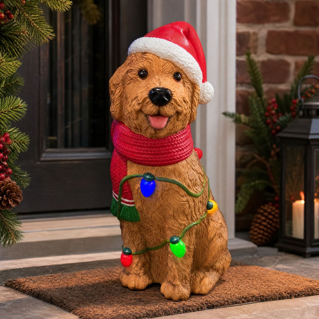 Clearance! Halloween Light‑Up Dog Figurine, 7.9in Scarecrow Dog Statue with Glowing Pumpkin, Waterproof Resin Table Yard Decor