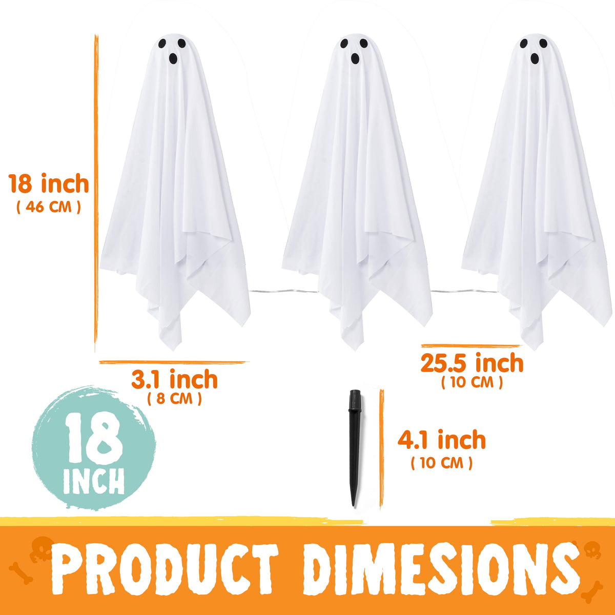 Joyfy 3 Packs Halloween Ghost Decorations Outdoor, Light Up Flying Ghost Pathway Lights， Battery Operated Watereproof Ghost Deocr with 3 Stakes, Halloween Yard Front Porch Haunted House Decorations