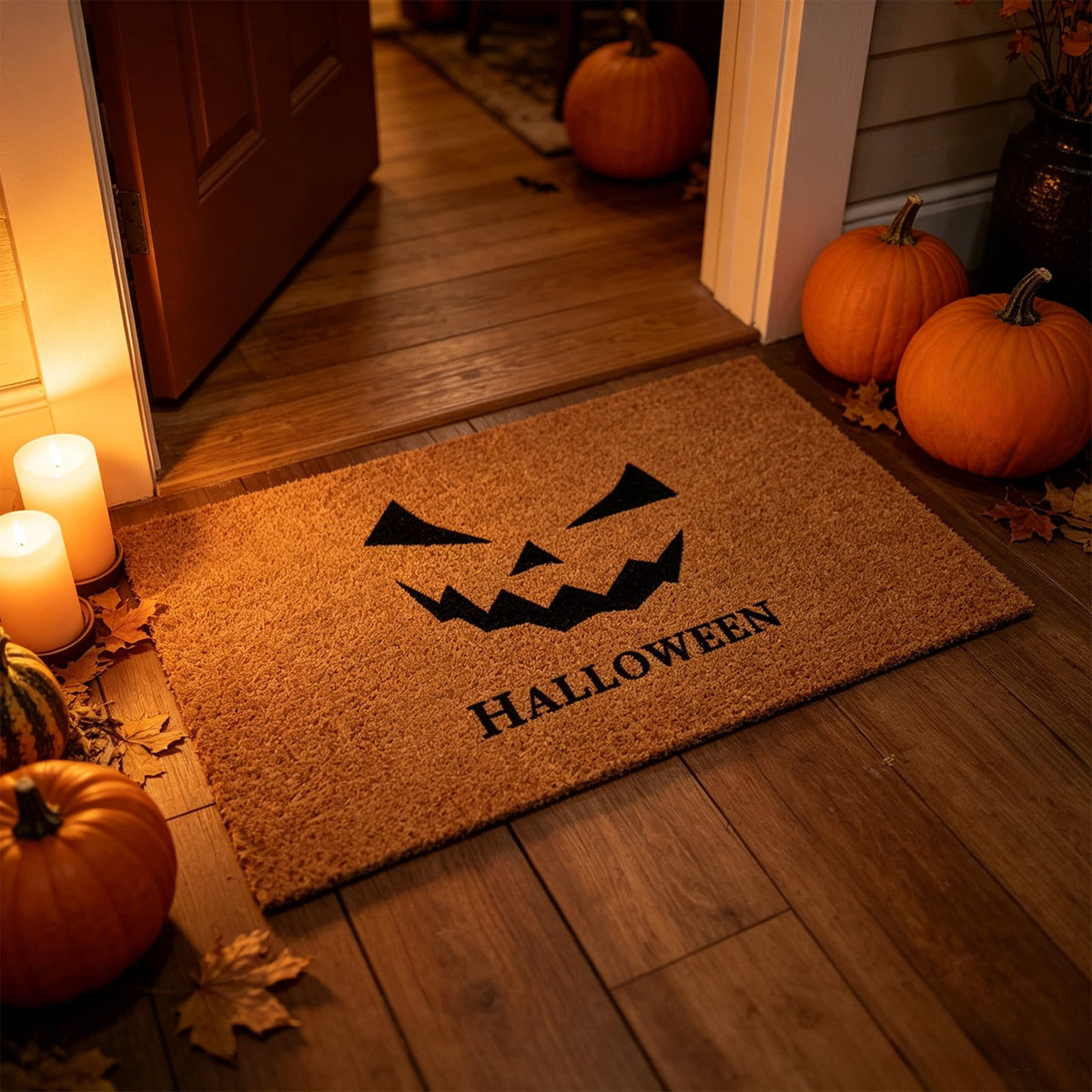 Halloween Doormat Vintage Retro Style Mat 23.6x15.7in Secure-Grip Absorbent Coir Look Entryway Rug for Front Porch Indoor Outdoor Decor by OVFUIZ