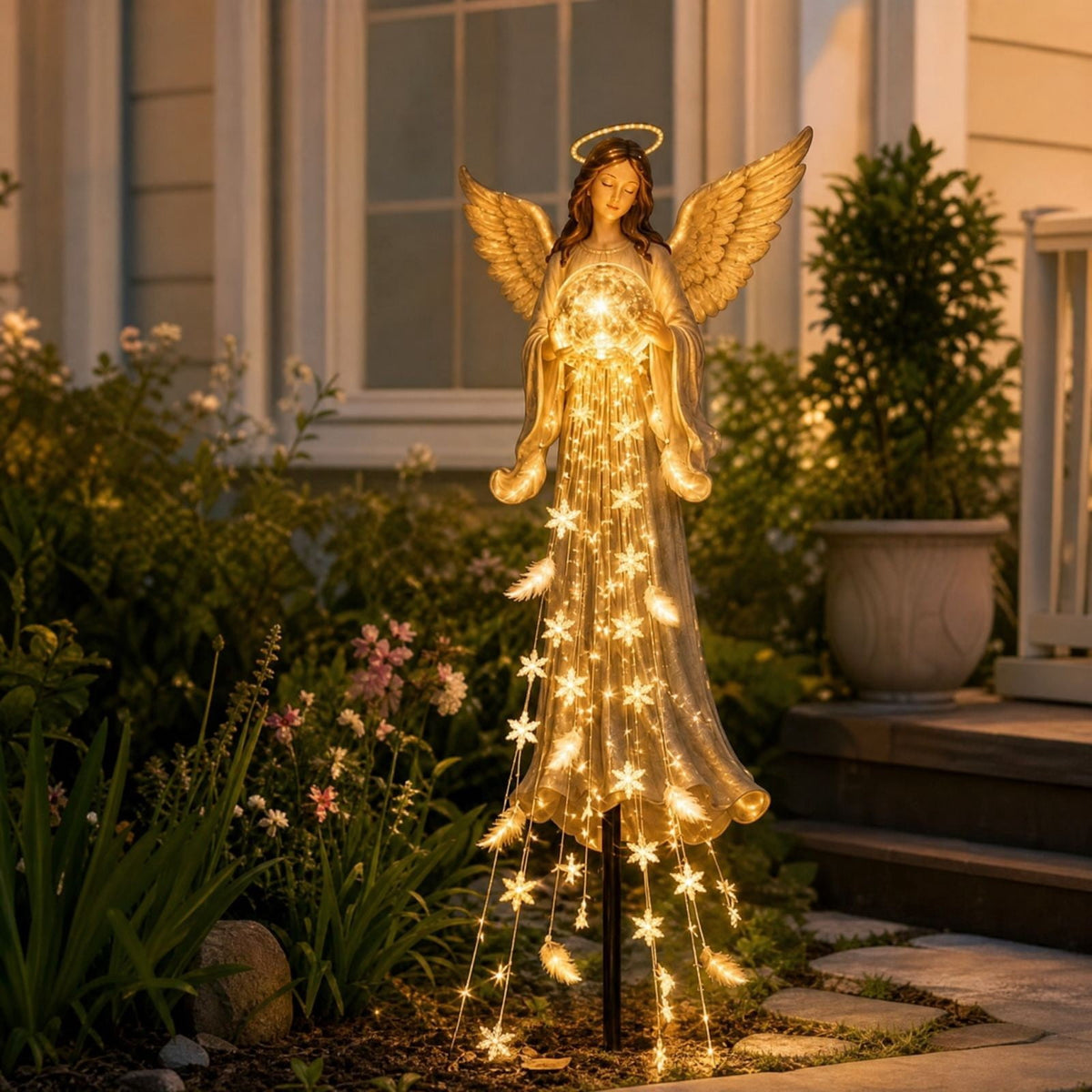 Luckky Christmas Bell Cascade Solar Yard Light,Solar Powered Flowing Star Bell Stake Light,Warm Yellow Outdoor Holiday Decor for Christmas Yard Decor（1 Pack）