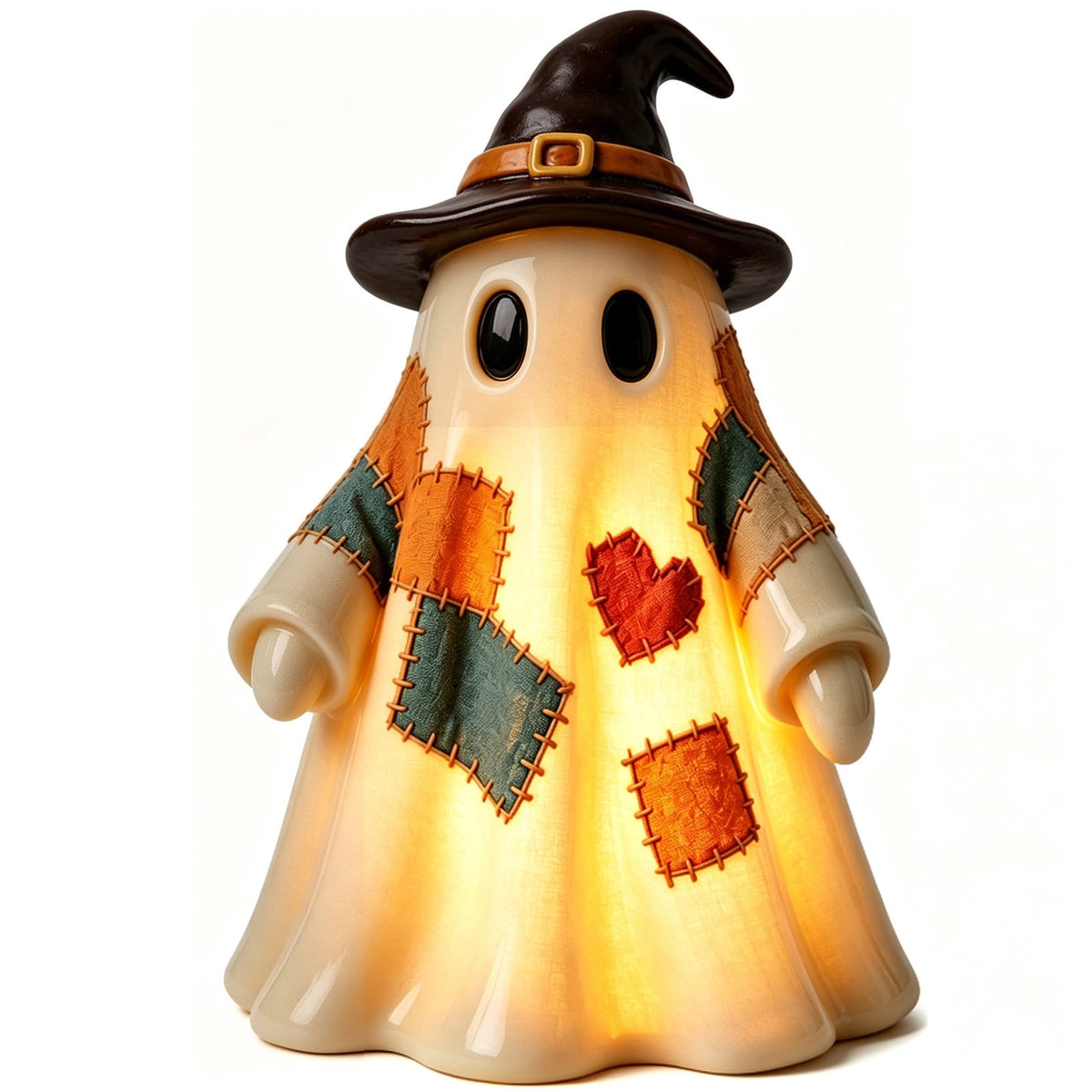 Stained Glass Witch hat lamp, 7" Halloween Gothic Mystic Room Decor Handcrafted Ceramic Phantom Figurine, USB Rechargeable LED Glowing Lantern for Bedroom Living Room Mantel Home Decor