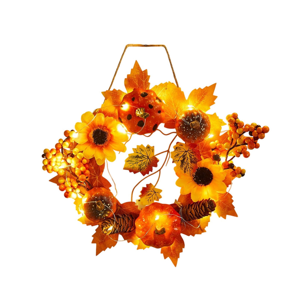 Halloween Wreath Festival Decoration Maple Leaf Pumpkin Wall Hanging Arrangement Harvests Festival Door Hanging Fall Decor for Fireplace Porch Table 11.81 in