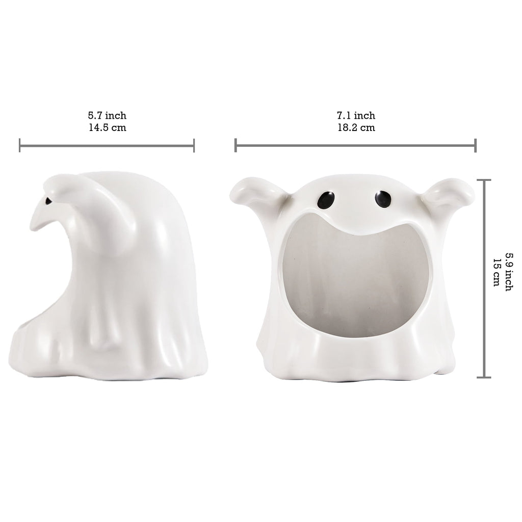 Bico White Ghost Ceramic Candy Bowl Holder with Large Opening, for Candy, Cookie, Candles, Halloween Decoration, Day of The Dead Decor