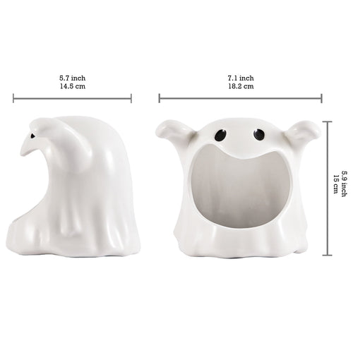 Bico White Ghost Ceramic Candy Bowl Holder with Large Opening, for Candy, Cookie, Candles, Halloween Decoration, Day of The Dead Decor