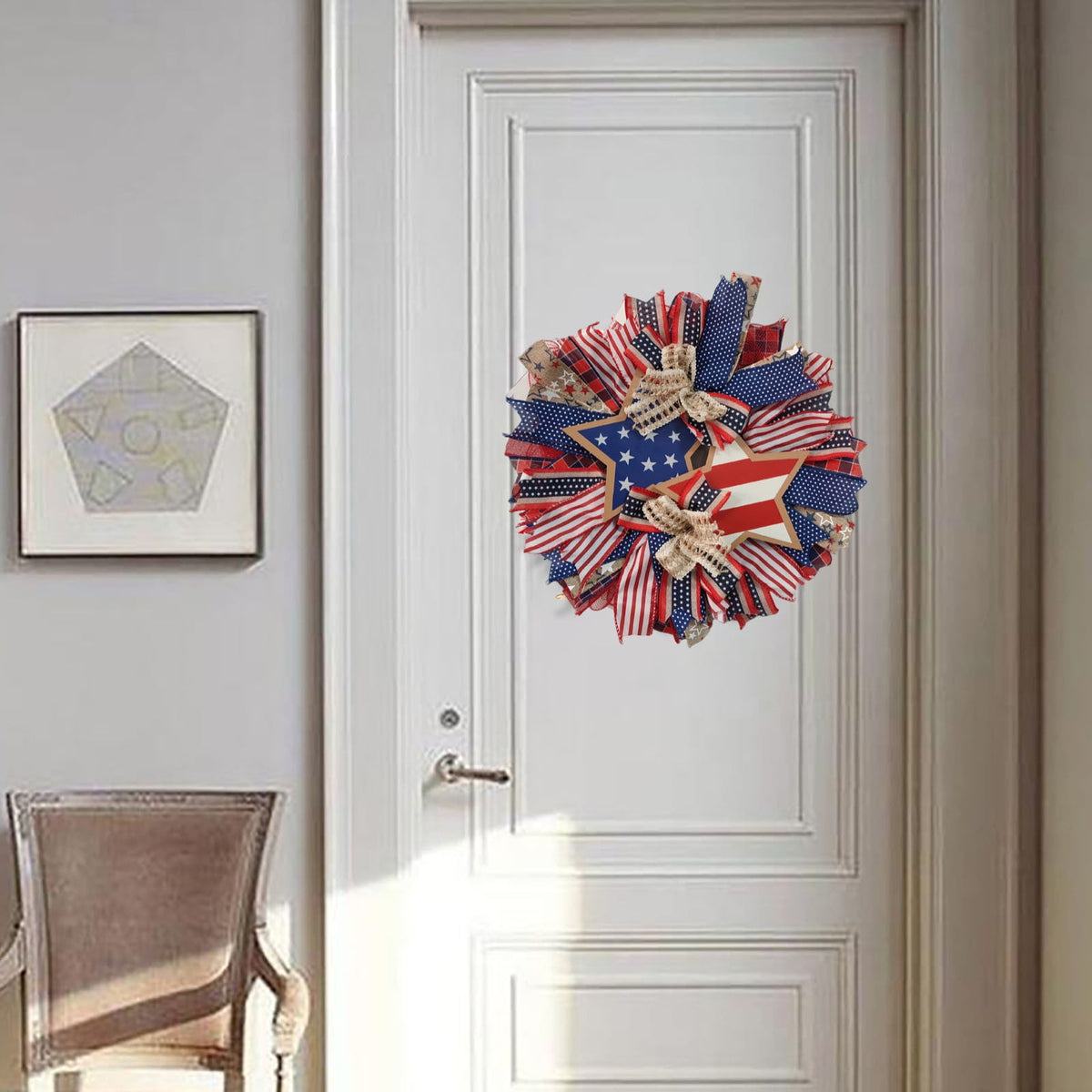 Nkmbld 4th of July Wreaths for Front Door, Independence Day Wreath Red White Blue Flower Wreath for Independence Day Memorial Day Flag Day Decor