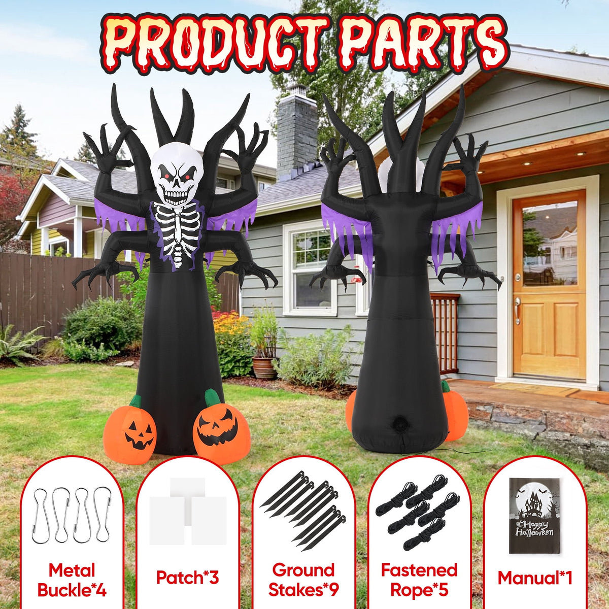 Toiyjofe 8ft Giant Halloween Inflatable Grim Reaper Tree with Pumpkins & LED Lights, Outdoor Skeleton Yard Decoration for Lawn & Haunted House