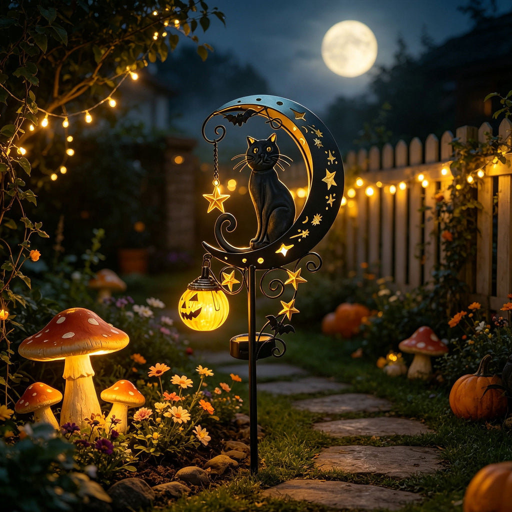 Solar Halloween Garden Stake Light, Bats & Spooky Ghosts Waterproof Solar Lantern Stake with Hanging Pumpkin, Outdoor Halloween Yard Decor for Garden Patio Lawn Pathway