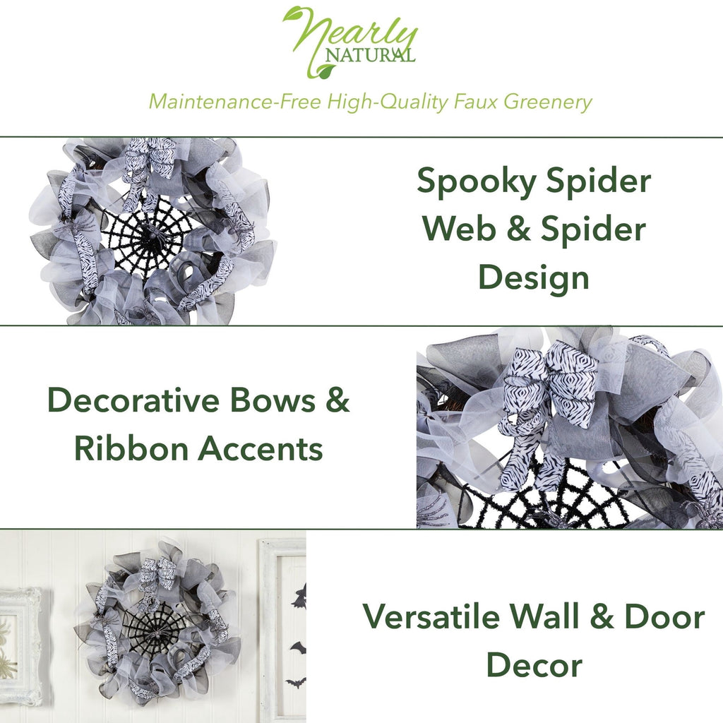 Nearly Natural 26in. Halloween Spider Web Mesh Wreath