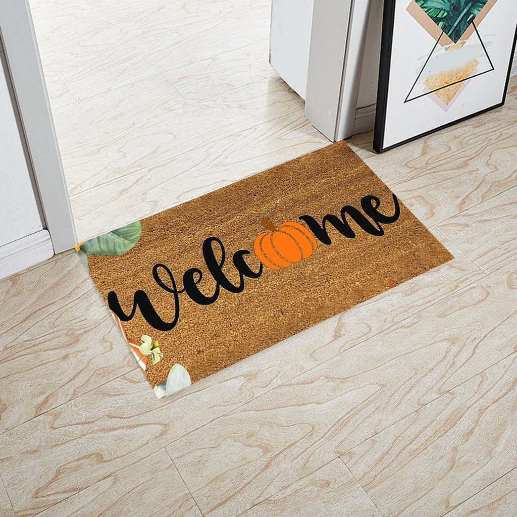 Zhourta Halloween Fall Plaid Outdoor Rug Orange Plaid Outdoor Rug Cotton Hand Woven Check Rug Layered Doormats for Front Door Front Porch Farmhouses Entryway Patio 15.7x23.6 Inch