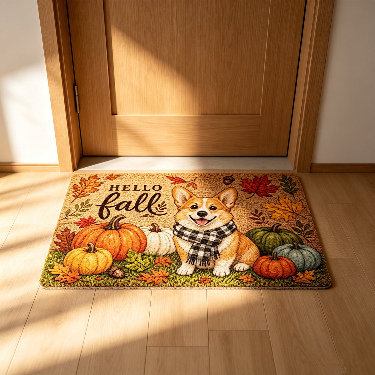 Fall Thanksgiving Welcome Doormat with Pumpkin Maple Leaf Design 15.75 x 23.62 Inch Crystal Velvet Seasonal Rug for Entryway Kitchen Home Decor