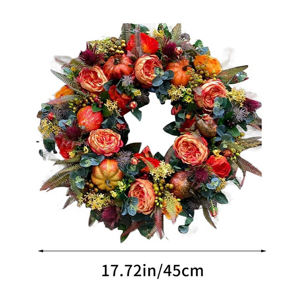 17.7-Inch Autumn Wreath Fall Wreaths for Front Door Outside,with Pumpkin Berries Suitable for Halloween Thanksgiving