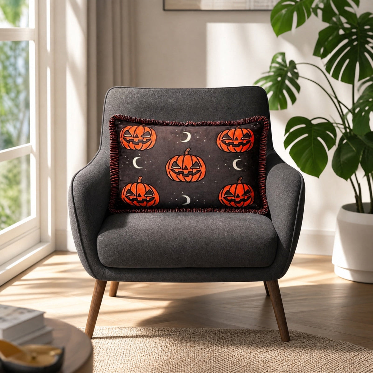 Cute Reading Ghost Plush Throw Pillow, Halloween Book & Pumpkin Bucket Ghost Stuffed Cushion, Spooky Season Decorative Pillow, for Sofa, Bedroom, Party Decor