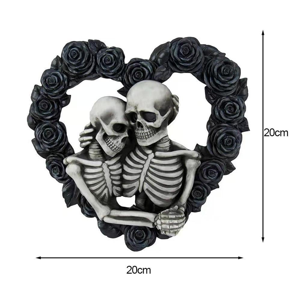 New Fashion Black Gothic Roses Garland Halloween Skeleton Wreath Heart-shaped Lovers Hugging Together Forever Skull For Halloween Decoration