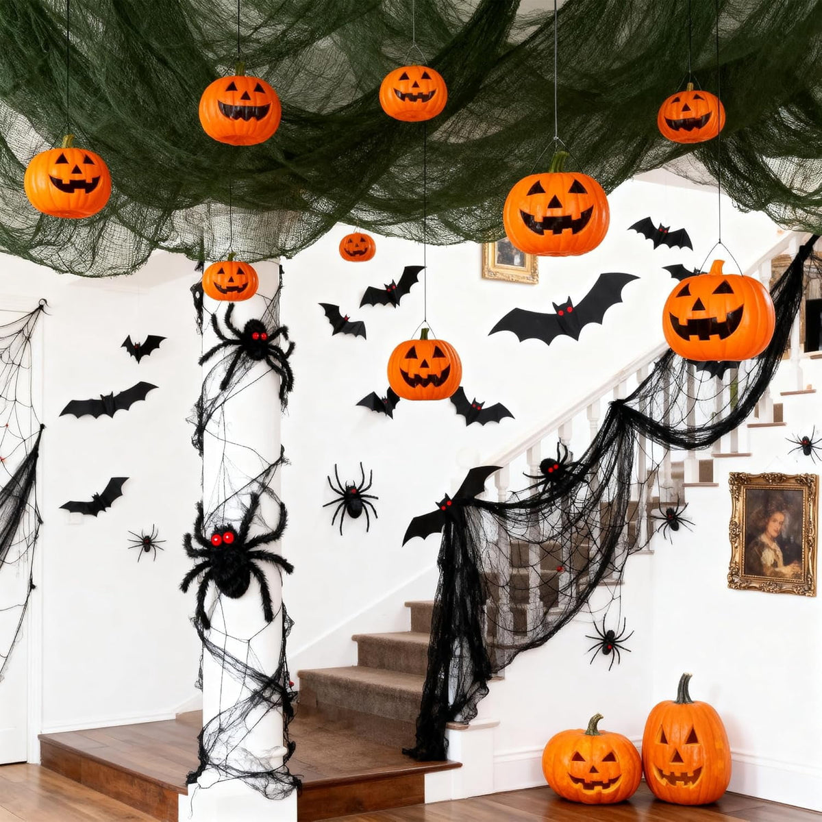CQHVKQ 5 Pack of Halloween Creepy Gauze Cloth Decoration Set, Indoor Outdoor Black Scary Halloween Gauze Tapestry Decor, Spooky Decorations for Home, Yard, Haunted House & Party Supplies, 72" x 30"