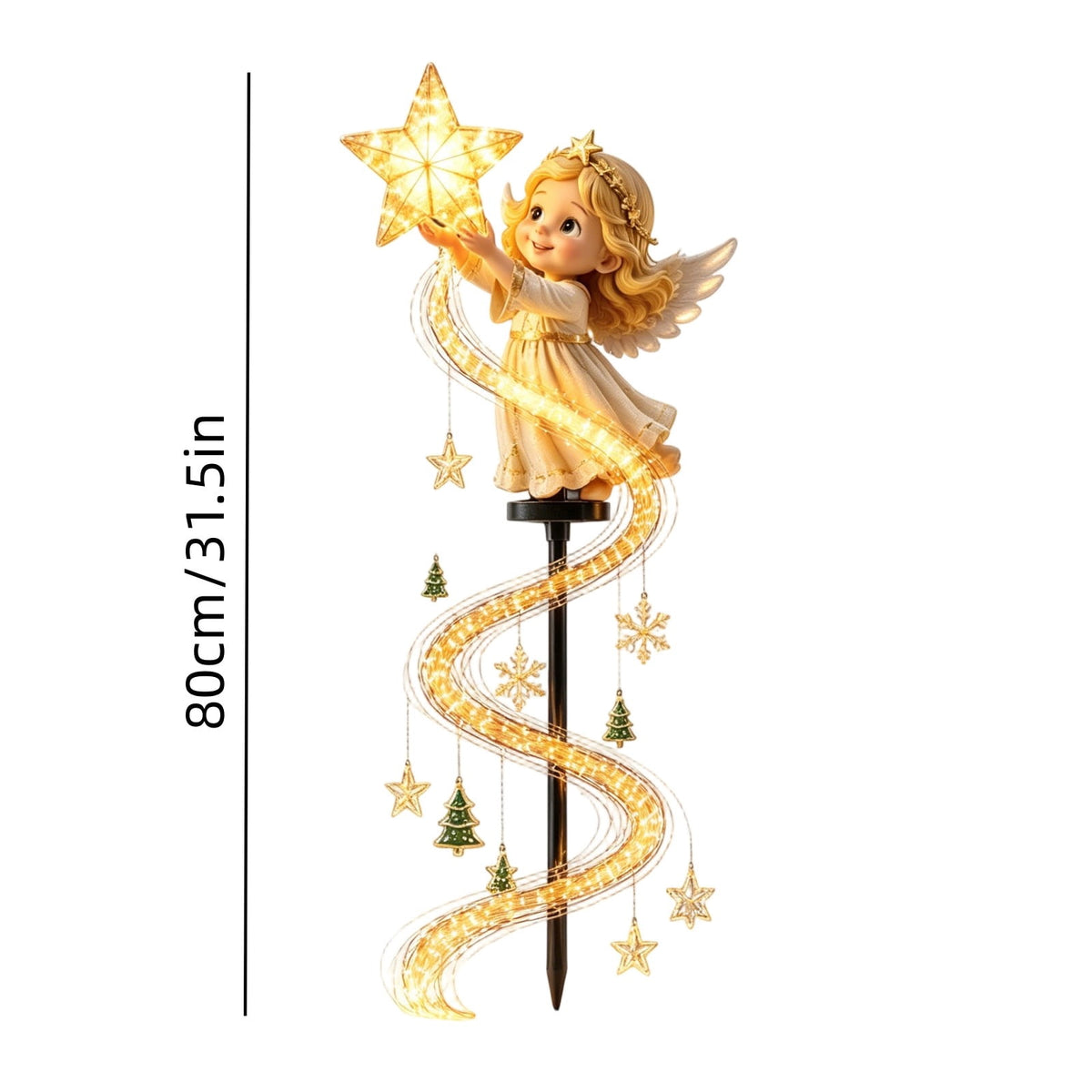 Luckky Christmas Bell Cascade Solar Yard Light,Solar Powered Flowing Star Bell Stake Light,Warm Yellow Outdoor Holiday Decor for Christmas Yard Decor（1 Pack）
