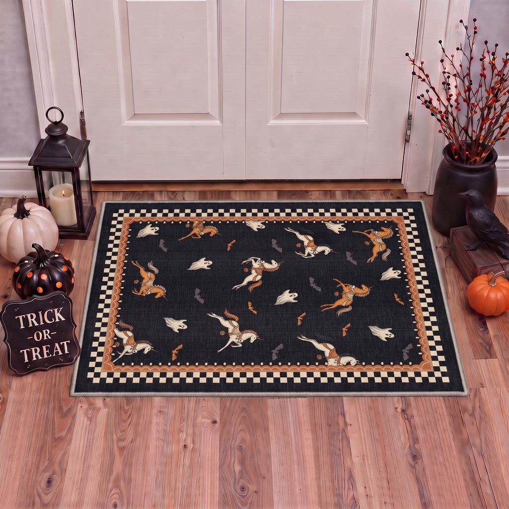GENIMO 5'x7' Halloween Area Rug for Living Room, Washable Non Slip Soft Vintage Pumpkin Indoor Rug for Bedroom Dining Room Home Office, Antique Moss