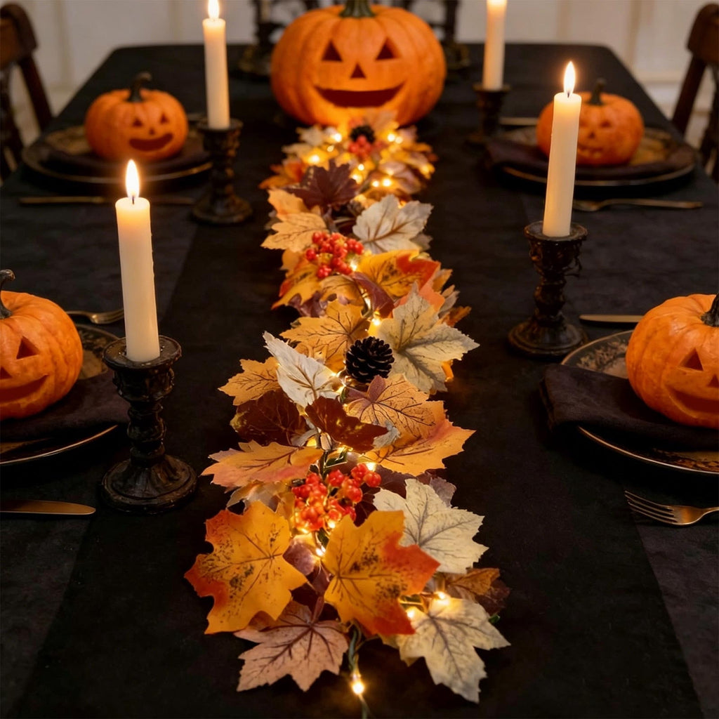 Fall Decorations for Home, 71 inch Fall Garland with Lights, Glowing Artificial Maple Leaves Home Decor Thanksgiving and Halloween, Bright colors