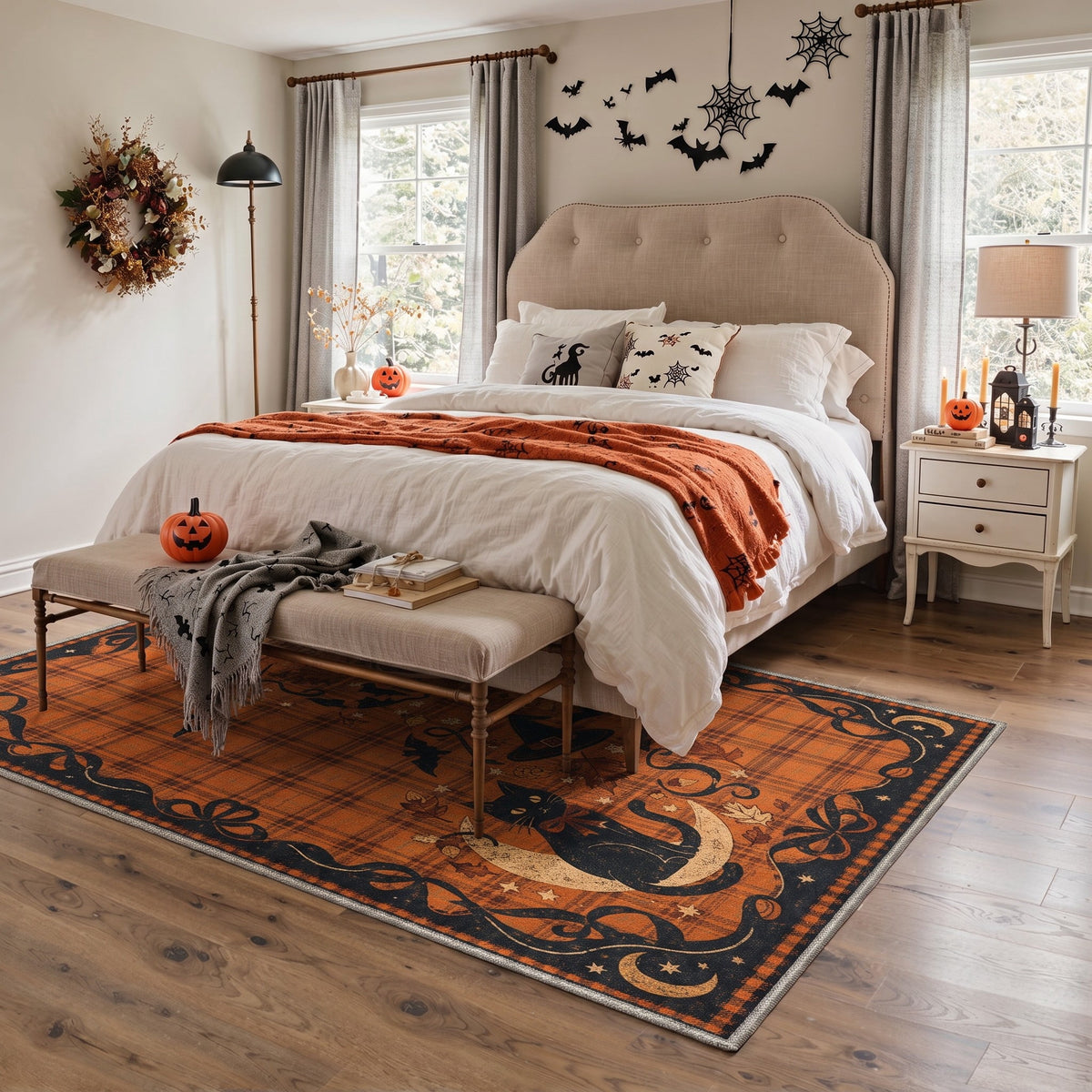 KUETH 3'x5' Halloween Machine Washable Area Rug, Non-Slip Rugs for Living Room, Bedroom and Dining Room, Orange