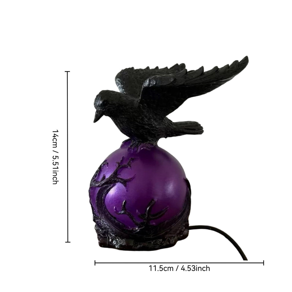 Gothic Mysterious Raven Lamp Light Sculpture, Resin Halloween Moonlight Luminous Crow Bird Led for Home Decor Gift, Bedroom Bedside, Living Room