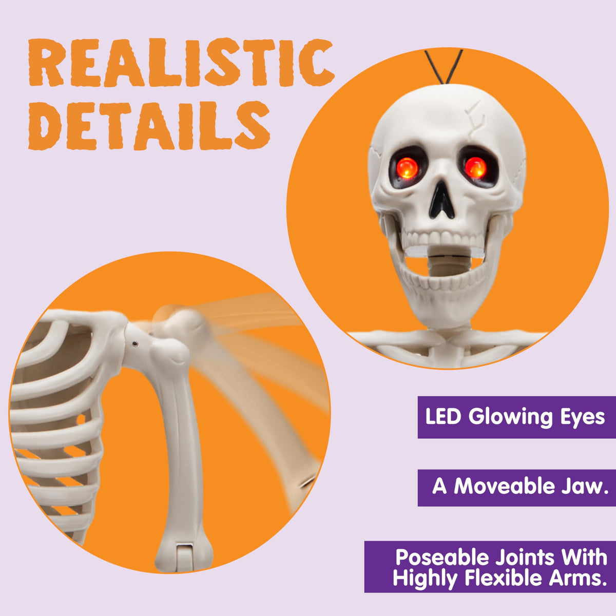 Joyfy 2 Pcs 24 Inch Halloween Skeleton Decor,2 FT Posable Skeleton Halloween Prop for Haunted House Indoor Outdoor Decoration Spooky Decor,Full Body with Movable Joints for Halloween Decoration