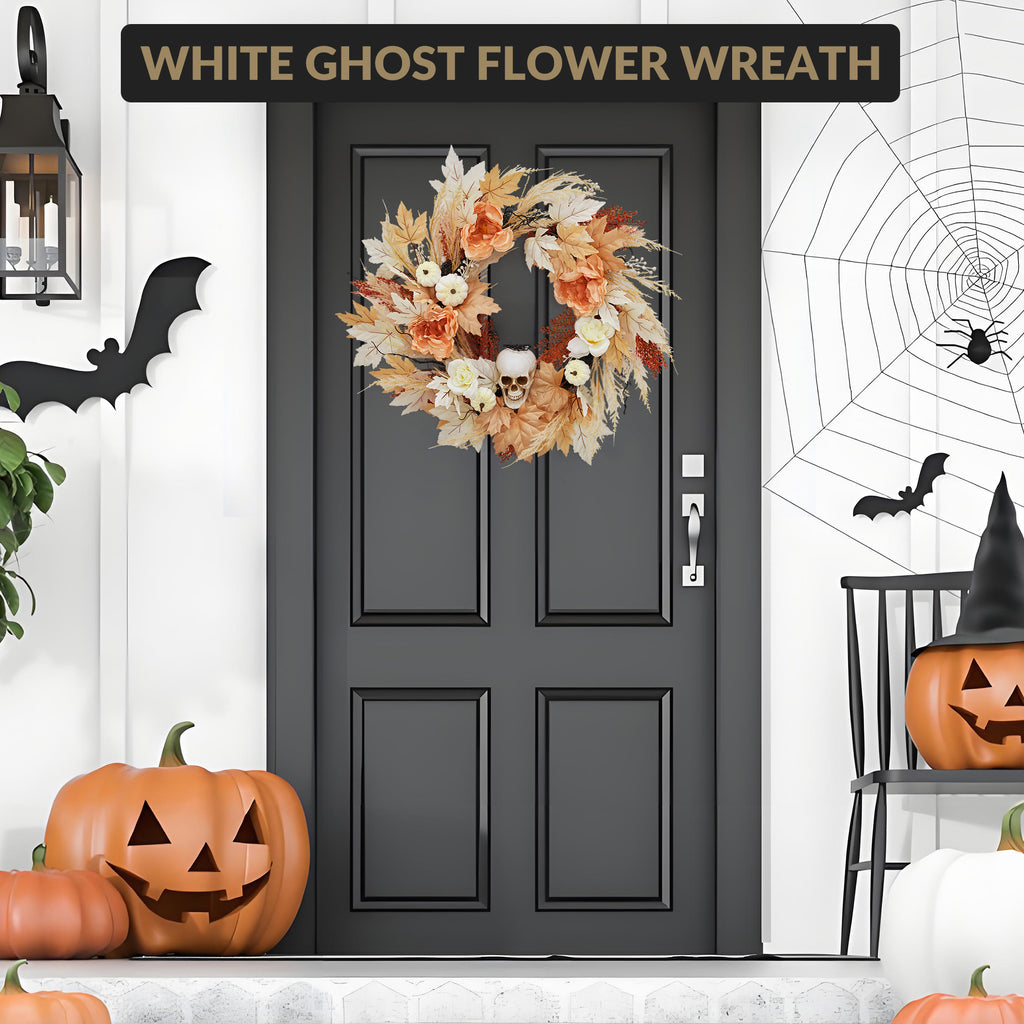 Festisoul 20'' Halloween Wreath for Front Door, Halloween Owl Wreath with Natural Vines and Artificial Roses, Spooky Halloween Props Decoration for Fireplace