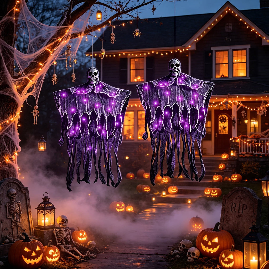 AGCAN 4 Packs Posable Halloween Hanging Skeleton Decoration, 16 Inch Halloween Decorations with Movable Joints for Graveyard Haunted House Props Decor Indoor Outdoor