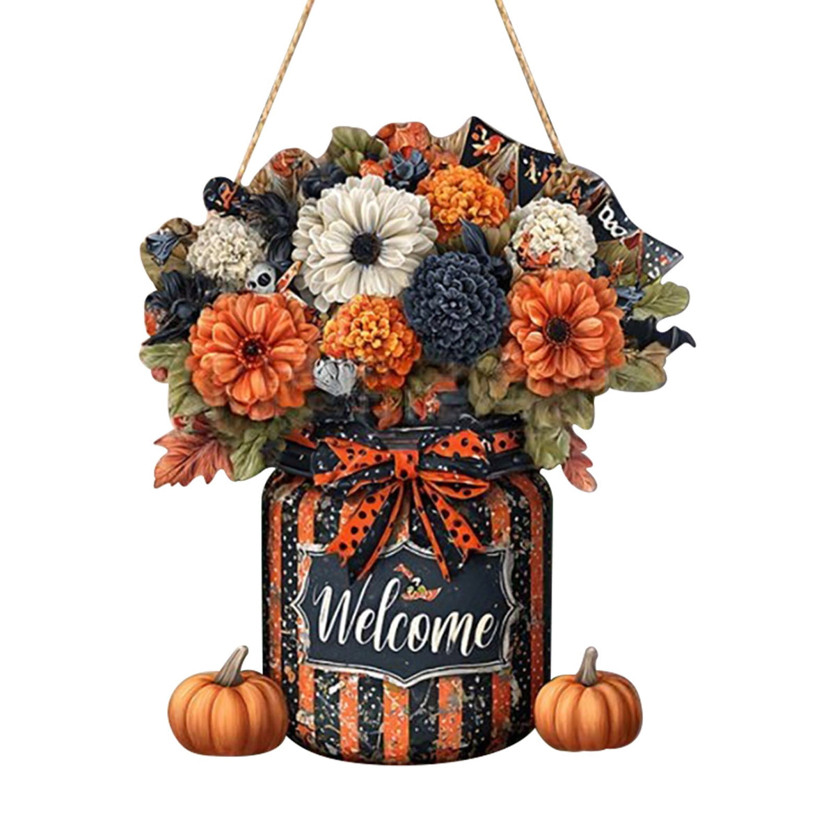 Generic Halloween Door Hanging Decor Pumpkin Ghost Bat Paper Sign Indoor Outdoor Front Door Decoration 16 Inch