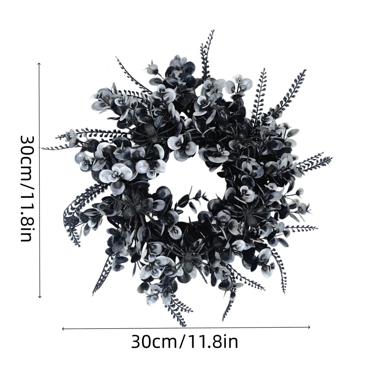 12 Inch Black Eucalyptus Halloween Wreath, Artificial Floral Door Wreath with Pumpkin Cutouts for Front Porch Indoor Door Halloween Party Gothic Home Decor