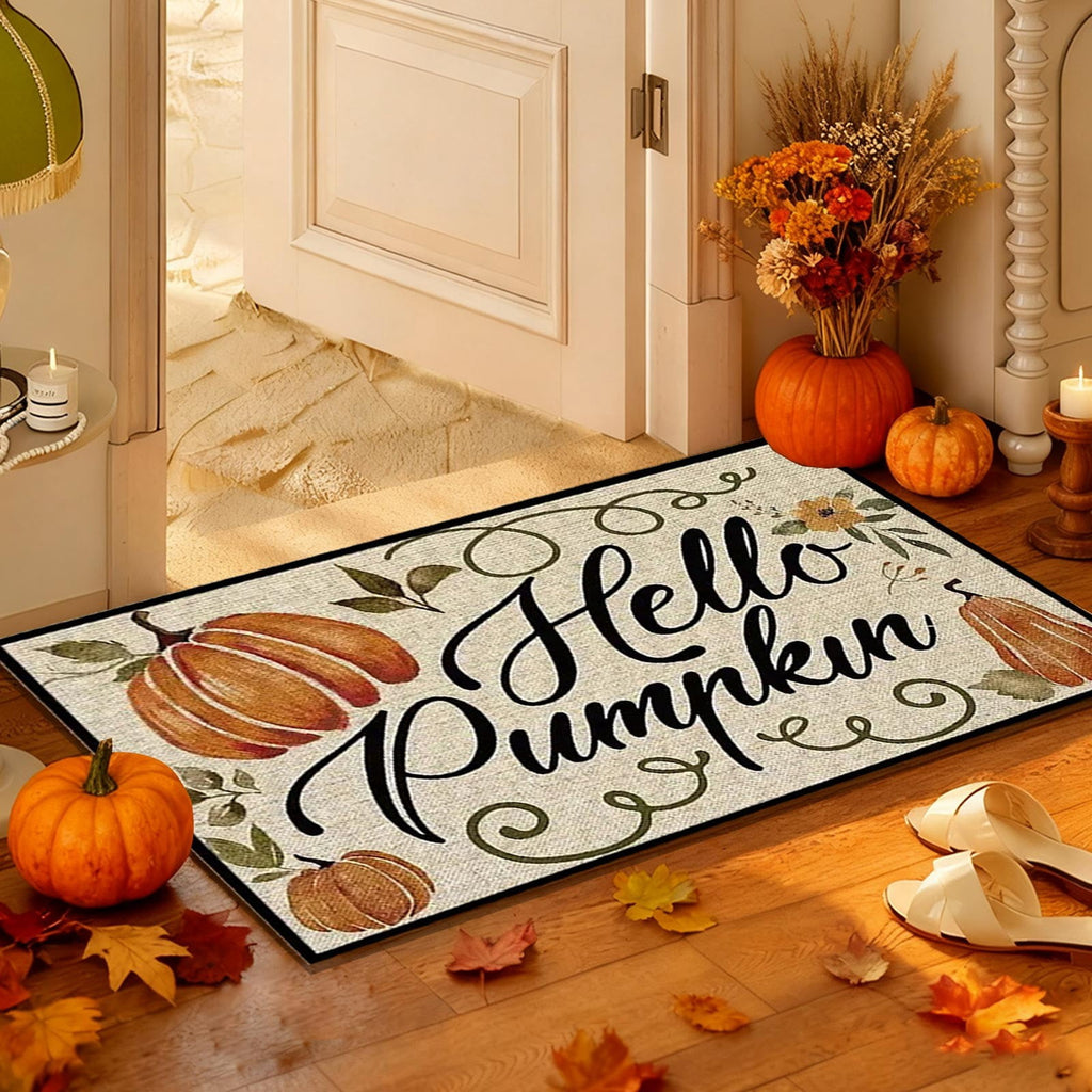 JoyMoreHome Fall Welcome Doormat, Fall Leaves Front Door Mat, Indoor Outdoor Entrance Floor Mats, Non-Slip Washable Thanksgiving Halloween Home Decor Mat