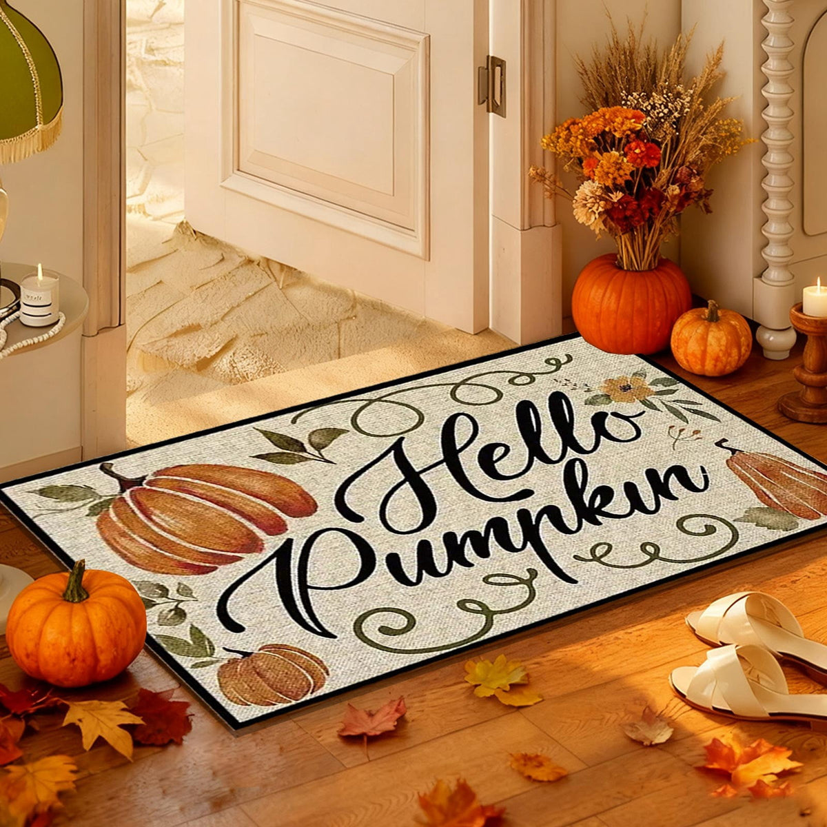 JoyMoreHome Fall Welcome Doormat, Fall Leaves Front Door Mat, Indoor Outdoor Entrance Floor Mats, Non-Slip Washable Thanksgiving Halloween Home Decor Mat