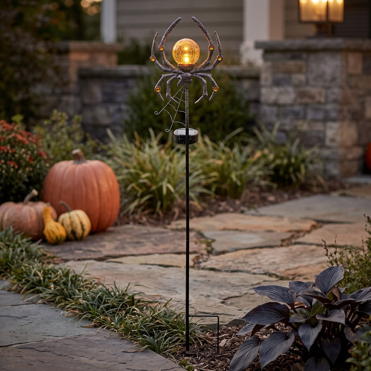 Halloween Solar Garden Stake Light,Metal Hanging Pumpkin Lantern Waterproof for Yard Lawn Proch