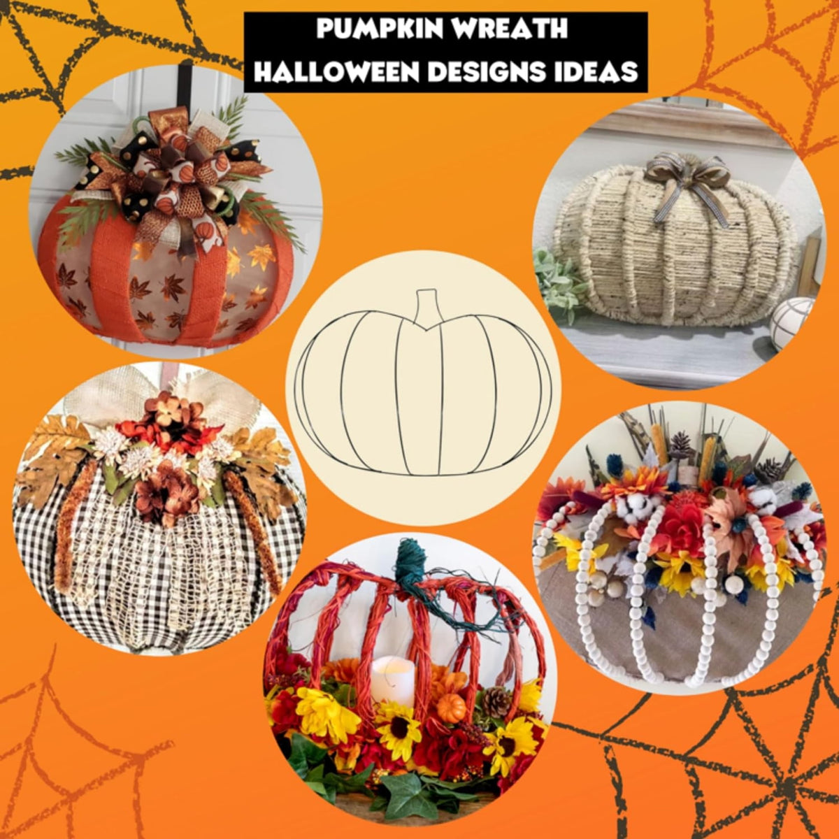 Pumpkin Shaped 3D Metal Wreath Forms 13x17.625 Inches Fall Halloween Farmhouse Autumn Thanksgiving DIY Art Craft Material Supplies Making Centerpiece Bouquet Decoration Indoor Outdoor Wreath Pack of 2